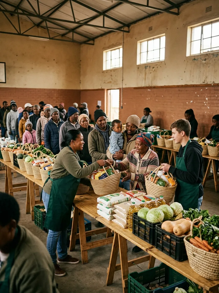Members collecting baskets at a community collection point