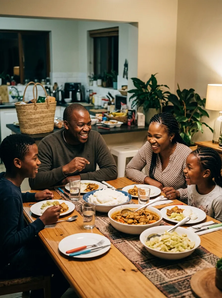 A family sharing a meal together at home