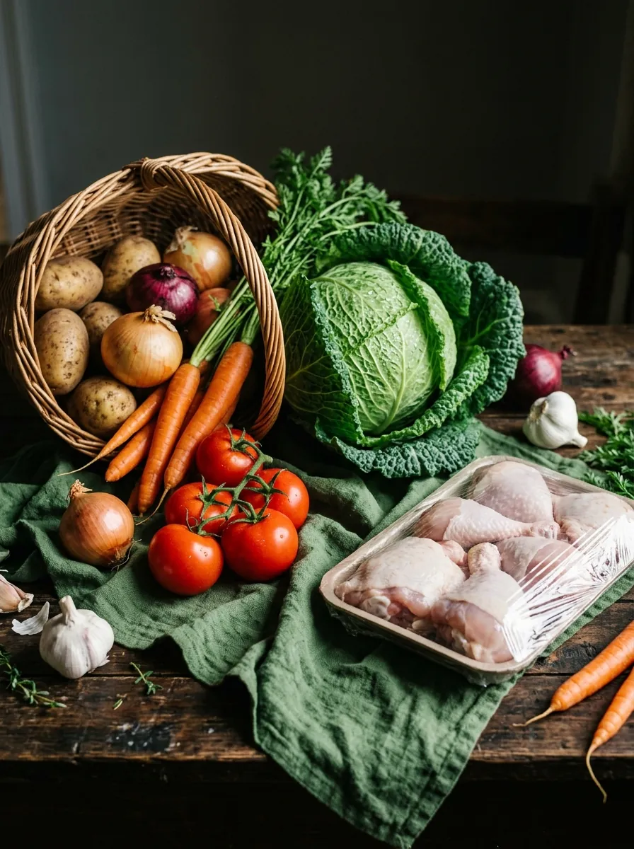 Fresh vegetables and chicken