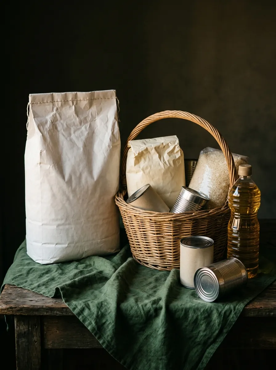 Maize meal, rice, flour and cooking oil